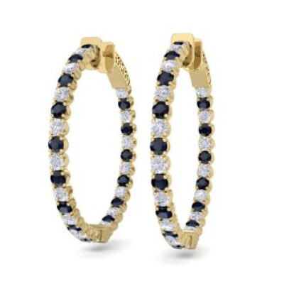 Sapphire Earrings | September Birthstone | 5 Carat Sapphire and Diamond Hoop Earrings In 14 Karat Yellow Gold, 1 1/4 Inch | SuperJeweler