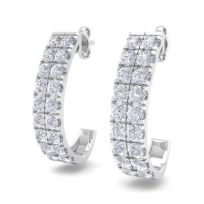 3 Carat Diamond J Hoop Earrings In 14 Karat White Gold | SuperJeweler