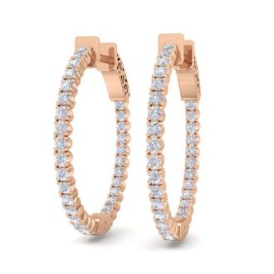 Diamond Hoop Earrings | 1 Carat Diamond Hoop Earrings In 14 Karat Rose Gold, 3/4 Inch