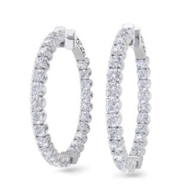 Diamond Hoop Earrings | 5 Carat Diamond Hoop Earrings In 14 Karat White Gold, 1 1/2 Inches | SuperJeweler