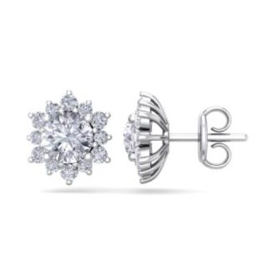 Diamond Stud Earrings | 2 Carat Round Shape Flower Halo Diamond Stud Earrings In 14 Karat White Gold | SuperJeweler