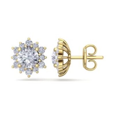 Diamond Stud Earrings | 2 Carat Round Shape Flower Halo Diamond Stud Earrings In 14 Karat Yellow Gold | SuperJeweler