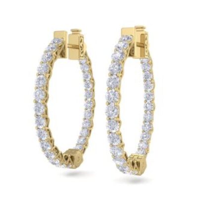 Diamond Hoop Earrings | 3 Carat Diamond Hoop Earrings In 14 Karat Yellow Gold, 3/4 Inch | SuperJeweler