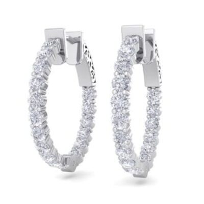 Diamond Hoop Earrings | 2 Carat Diamond Hoop Earrings In 14 Karat White Gold, 3/4 Inch | SuperJeweler