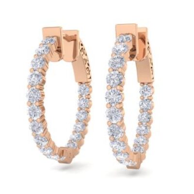 Diamond Hoop Earrings | 2 Carat Diamond Hoop Earrings In 14 Karat Rose Gold, 3/4 Inch | SuperJeweler