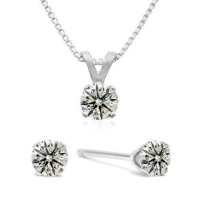 1/4 Carat Diamond Stud Earrings and Necklace in Solid Sterling Silver