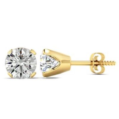 Moissanite Earrings | 2 Carat Moissanite Stud Earrings Set In 14 Karat Yellow Gold | SuperJeweler