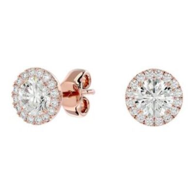 Moissanite Earrings | 1 1/4 Carat Halo Moissanite Stud Earrings In 14 Karat Rose Gold | SuperJeweler