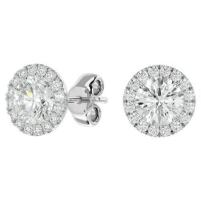 Moissanite Earrings | 2 1/2 Carat Halo Moissanite Stud Earrings In 14 Karat White Gold | SuperJeweler