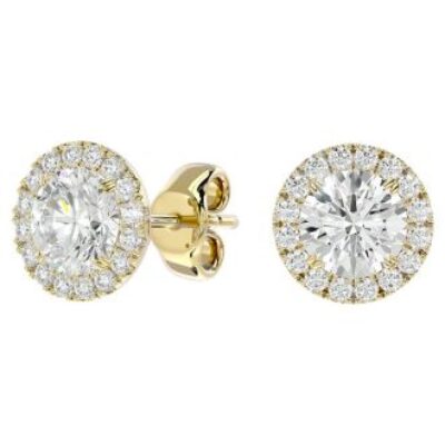 Moissanite Earrings | 2 1/2 Carat Halo Moissanite Stud Earrings In 14 Karat Yellow Gold | SuperJeweler