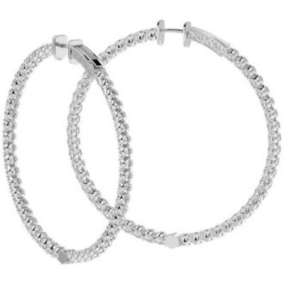 Diamond Hoop Earrings | 7 3/4 Carat Diamond Hoop Earrings In 14 Karat White Gold, 2 Inches | SuperJeweler