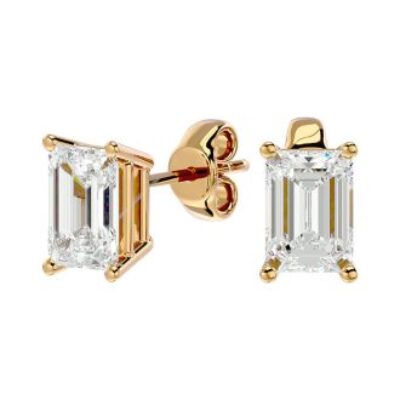 Moissanite Earrings | 1 1/2 Carat Emerald Shape Moissanite Stud Earrings In 14 Karat Yellow Gold | SuperJeweler