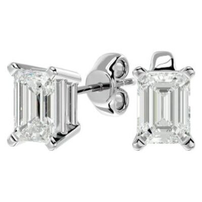 Moissanite Earrings | 2 Carat Emerald Shape Moissanite Stud Earrings In Platinum | SuperJeweler