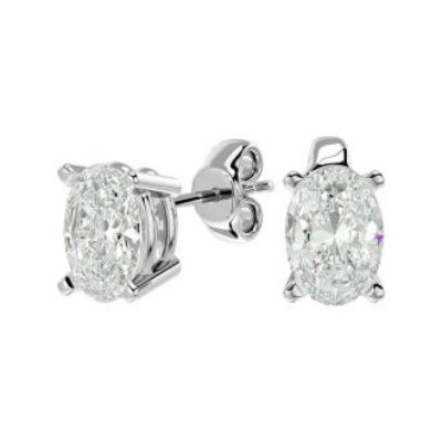 Moissanite Earrings | 1 1/2 Carat Oval Shape Moissanite Stud Earrings In 14 Karat White Gold | SuperJeweler