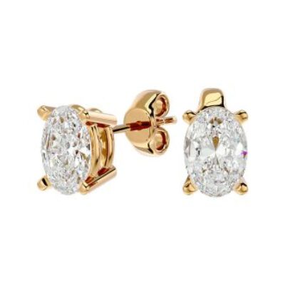 Moissanite Earrings | 1 1/2 Carat Oval Shape Moissanite Stud Earrings In 14 Karat Yellow Gold | SuperJeweler