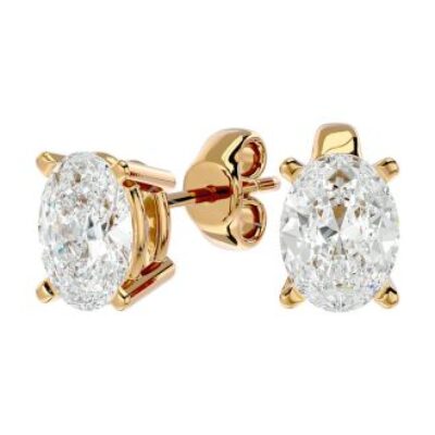 Moissanite Earrings | 2 Carat Oval Shape Moissanite Stud Earrings In 14 Karat Yellow Gold | SuperJeweler