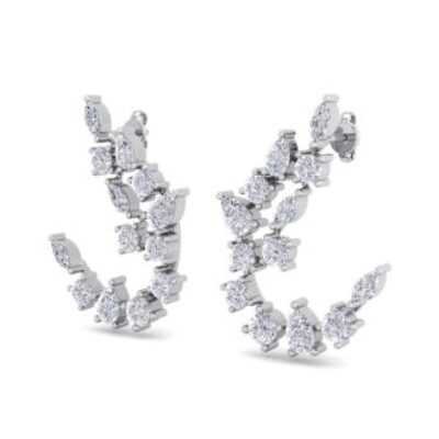 Diamond Drop Earrings | 3 Carat Fancy Diamond Drop Earrings In 14 Karat White Gold