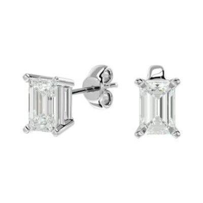 Moissanite Earrings | 1 Carat Emerald Shape Moissanite Stud Earrings In 14 Karat White Gold | SuperJeweler