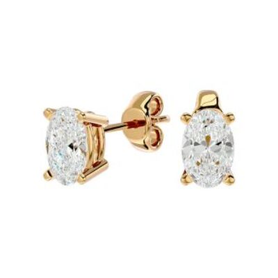 Moissanite Earrings | 1 Carat Oval Shape Moissanite Stud Earrings In 14 Karat Yellow Gold | SuperJeweler