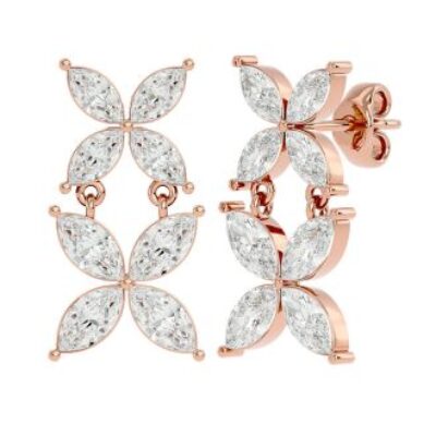 Diamond Drop Earrings | 1 3/4 Carat Diamond Dangle Earrings In 14 Karat Rose Gold