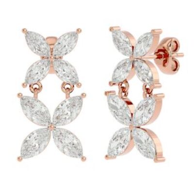 Diamond Drop Earrings | 3 1/5 Carat Diamond Dangle Earrings In 14 Karat Rose Gold