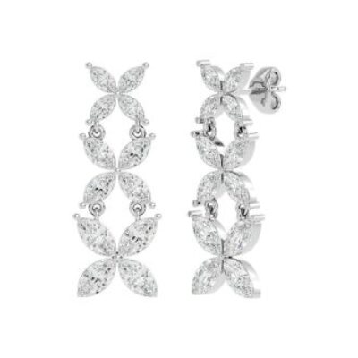 Diamond Drop Earrings | 3 3/4 Carat Diamond Dangle Earrings In 14 Karat White Gold