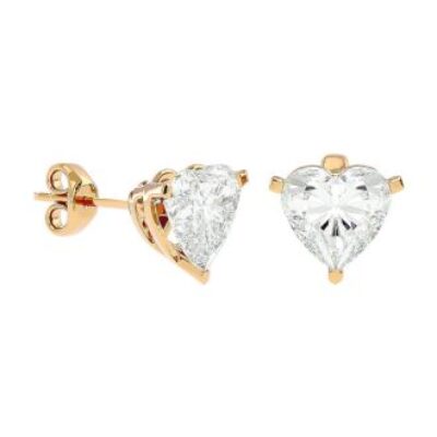 Moissanite Earrings | 1 1/2 Carat Heart Shape Moissanite Stud Earrings In 14 Karat Yellow Gold | SuperJeweler