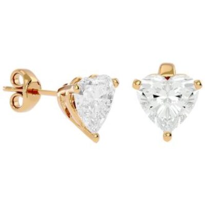 Moissanite Earrings | 2 Carat Heart Shape Moissanite Stud Earrings In 14 Karat Yellow Gold | SuperJeweler