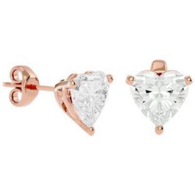 Moissanite Earrings | 2 Carat Heart Shape Moissanite Stud Earrings In 14 Karat Rose Gold | SuperJeweler