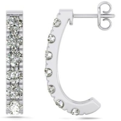 Diamond Hoop Earrings | 3 Carat Diamond J Hoop Earrings In 14 Karat White Gold | SuperJeweler