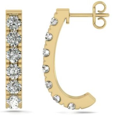 Diamond Hoop Earrings | 3 Carat Diamond J Hoop Earrings In 14 Karat Yellow Gold | SuperJeweler