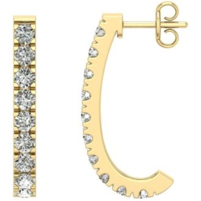 Diamond Hoop Earrings | 2 Carat Diamond J Hoop Earrings In 14 Karat Yellow Gold | SuperJeweler