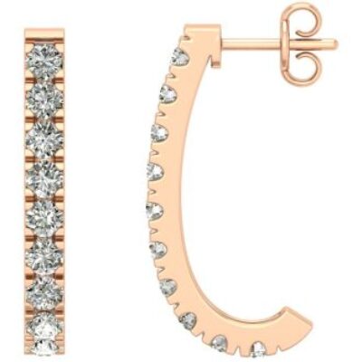 Diamond Hoop Earrings | 2 Carat Diamond J Hoop Earrings In 14 Karat Rose Gold | SuperJeweler