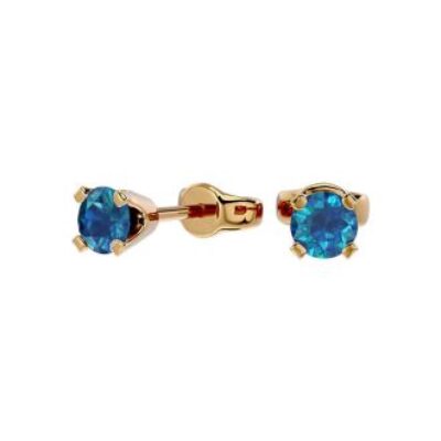 Blue Diamond Earrings | 1/3 Carat Blue Diamond Stud Earrings In Yellow Gold | SuperJeweler