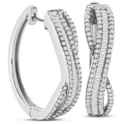 Diamond Hoop Earrings | 1 Carat Baguette and Round Colorless Diamond Hoop Earrings | SuperJeweler