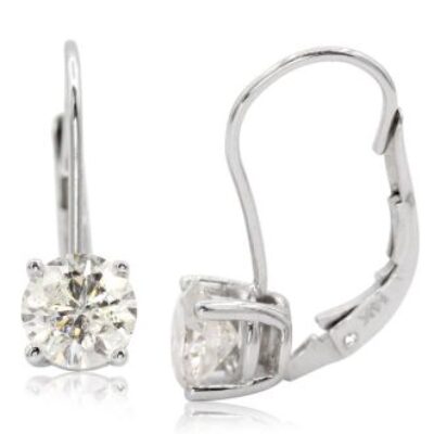 Moissanite Earrings | 1 1/2 Carat Moissanite Leverback Earrings In 14 Karat White Gold | SuperJeweler