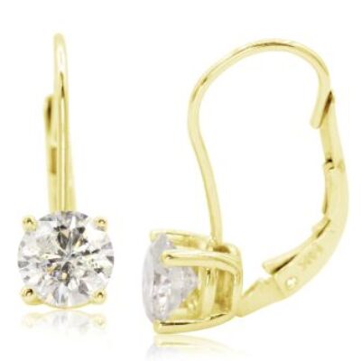 Moissanite Earrings | 1 1/2 Carat Moissanite Leverback Earrings In 14 Karat Yellow Gold | SuperJeweler