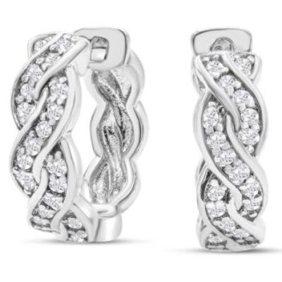 1/4 Carat Diamond Swirl Hoop Earrings In Sterling Silver, 1/2 Inch