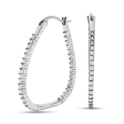 1/4 Carat Diamond Hoop Earrings In Sterling Silver, 1 Inch