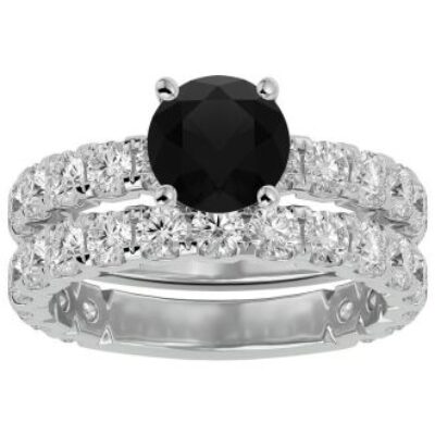 Black Diamond Rings | 3 1/2 Carat Round Black Diamond Bridal Set