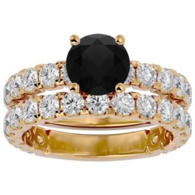 Black Diamond Rings | 3 1/2 Carat Round Black Diamond Bridal Set