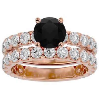 Black Diamond Rings | 3 1/2 Carat Round Black Diamond Bridal Set