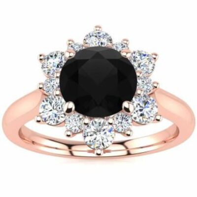 Black Diamond Rings | 3/4 Carat Round Shape Flower Halo Black Diamond Ring