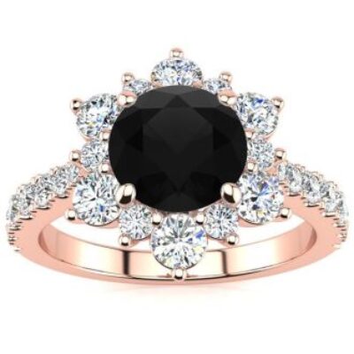 Black Diamond Rings | 1 Carat Round Shape Flower Halo Black Diamond Ring