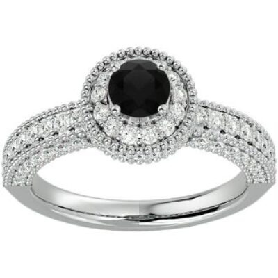 Black Diamond Rings | 1 1/2 Carat Black Diamond Halo Engagement Ring