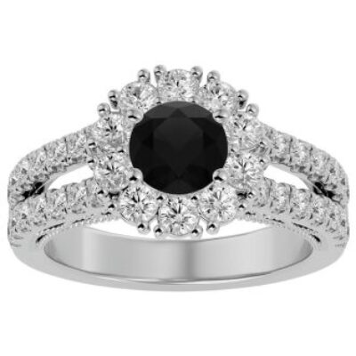 Black Diamond Rings | 2 1/4 Carat Black Diamond Halo Engagement Ring