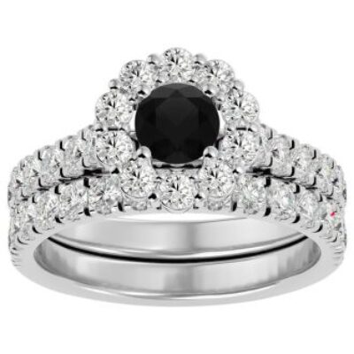 Black Diamond Rings | 2 Carat Halo Black Diamond Bridal Set