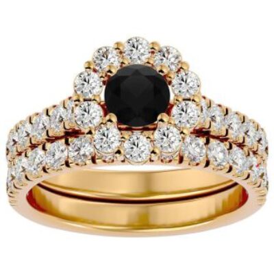 Black Diamond Rings | 2 Carat Halo Black Diamond Bridal Set