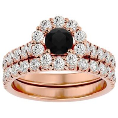 Black Diamond Rings | 2 Carat Halo Black Diamond Bridal Set