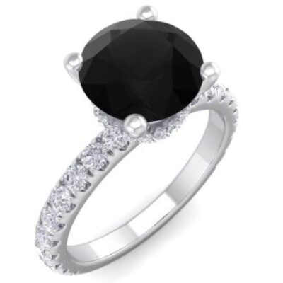 Black Diamond Rings | 2 1/2 Carat Round Shape Hidden Halo Black Diamond Ring